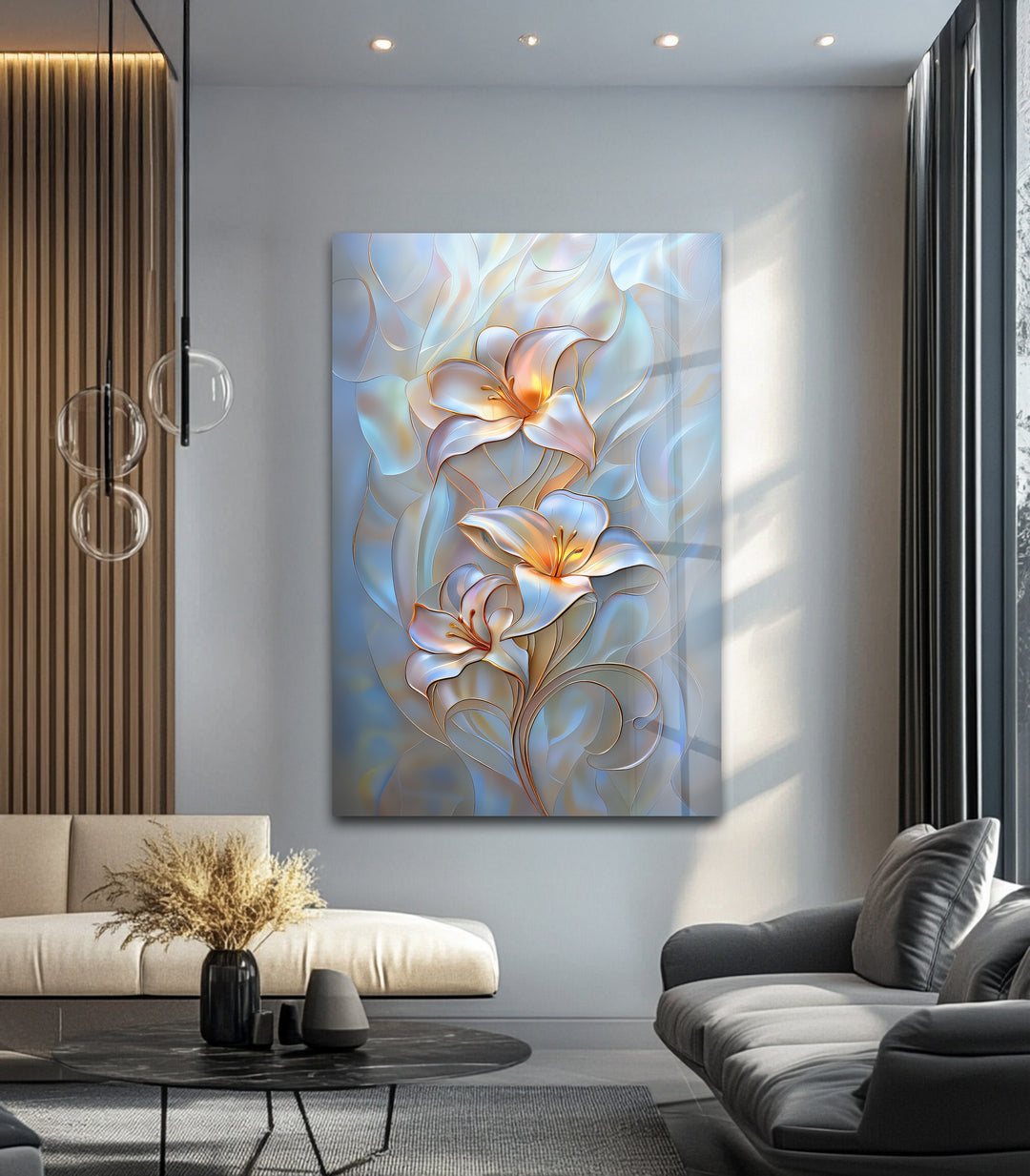 Luminous Lily Whispers – Floral Glass Wall Art