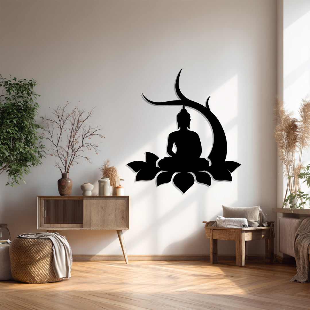 Lotus Buddha Metal Wall Art – Meditative Silhouette Décor