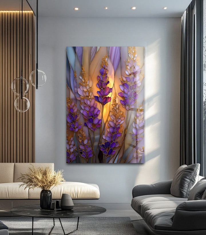 Lavender Glow – Stained Glass Floral Glass Wall Art