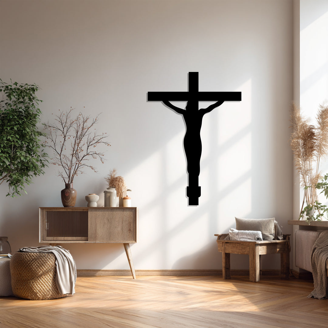 التضحية الإلهية – صليب فضي فن جداري معدني