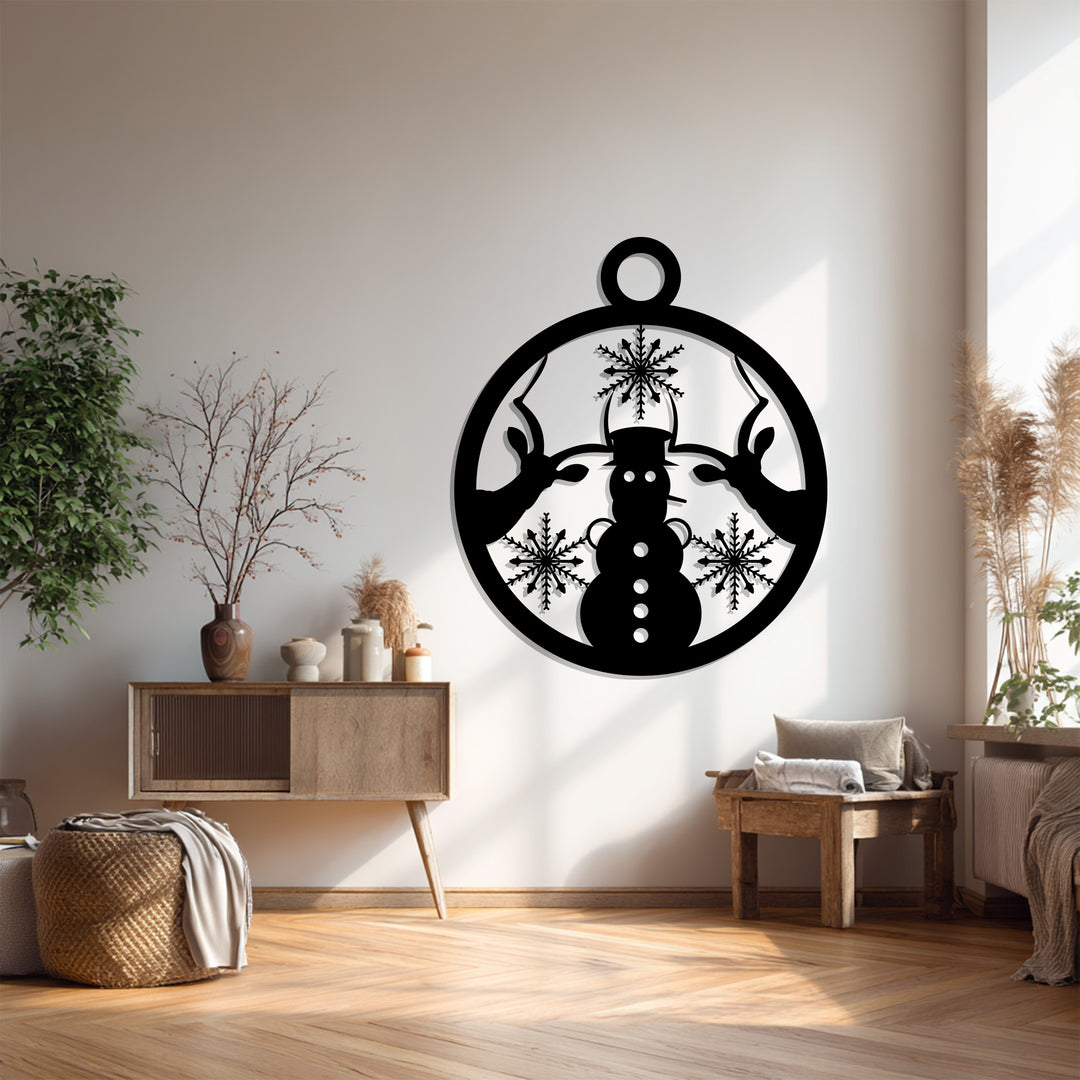 Abbraccio invernale – Natale con pupazzo di neve e renne Decorazioni Murali in Metallo