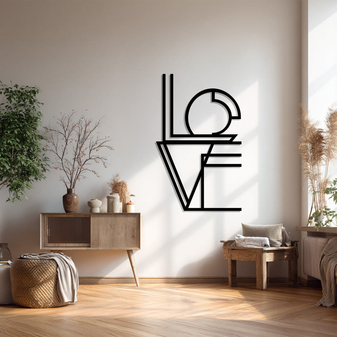 Geometric LOVE Metal Wall Art – Modern Romantic Typography Décor