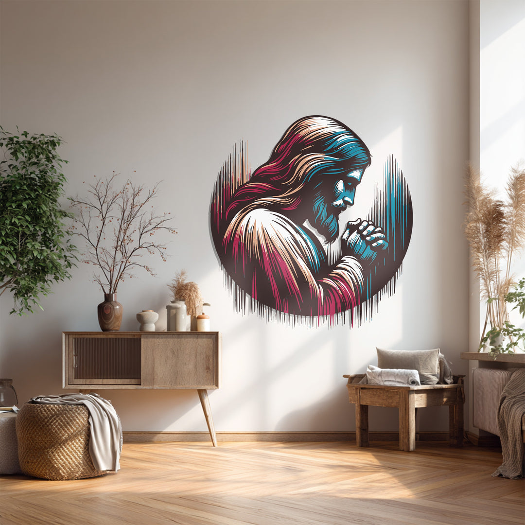 Jesus Praying Metal Wall Art – Sacred Spiritual Home Decor