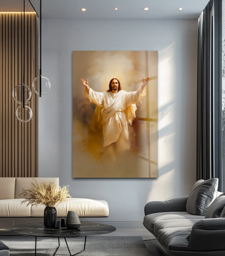 Divine Embrace of Light – Religious Glass Wall Art