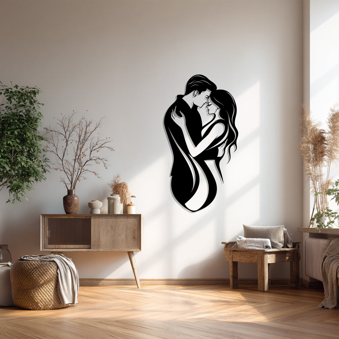 عناق أبدي – صورة ظلية لزوجين رومانسيين فن جداري معدني
