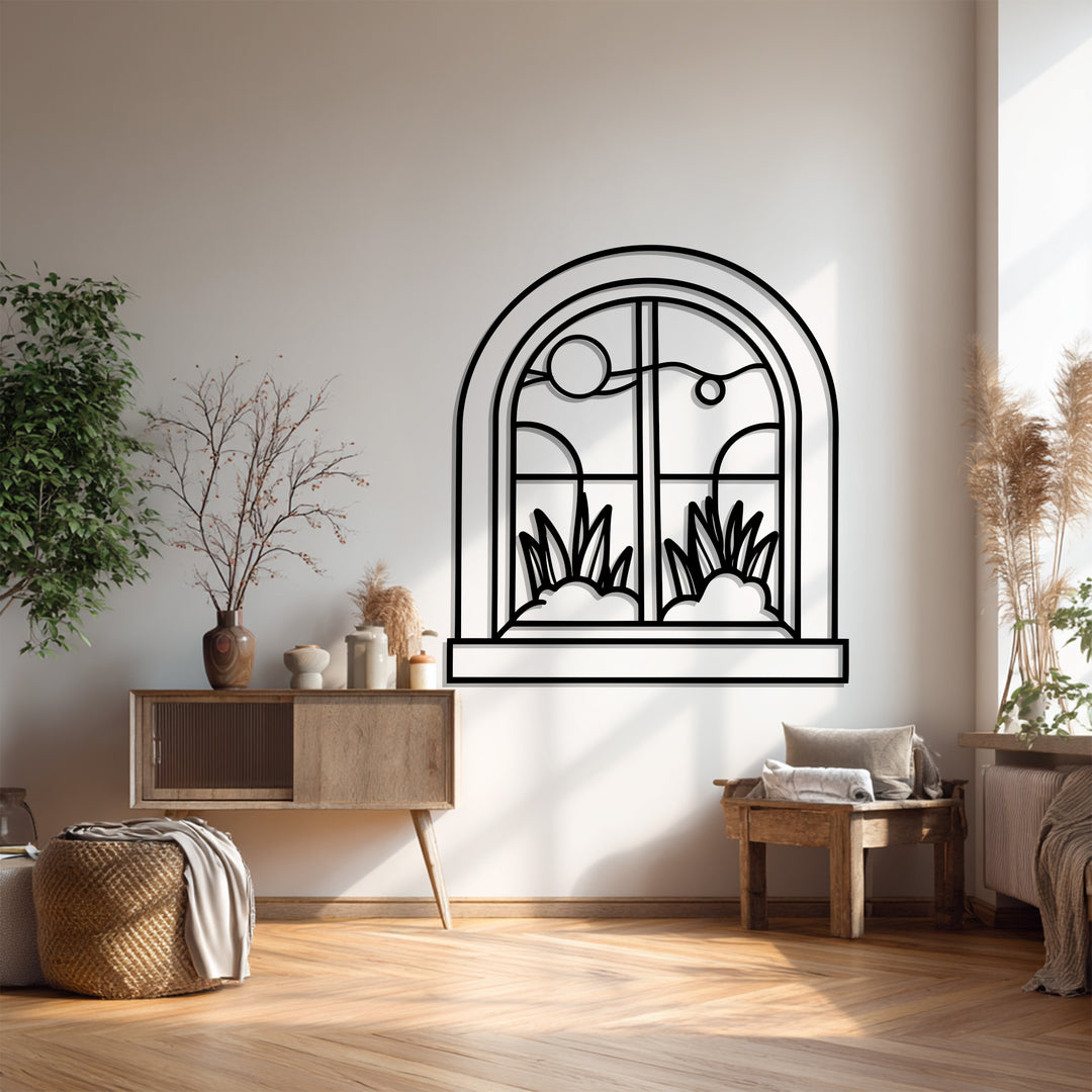 Arched Scenic Window – Decorative Metal Wall Art with Nature View
