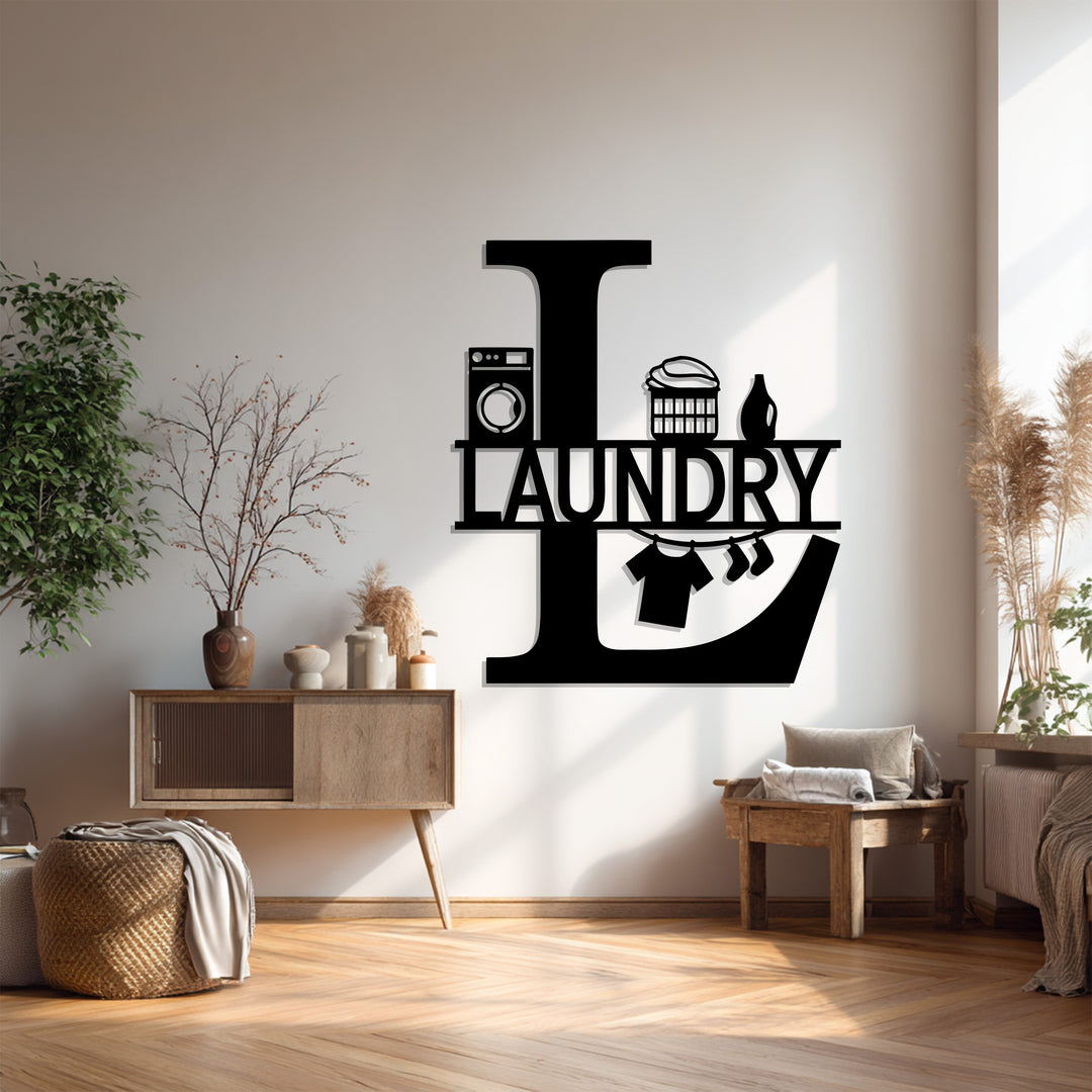 Laundry Room Metal Wall Art – Modern Black Home Decor