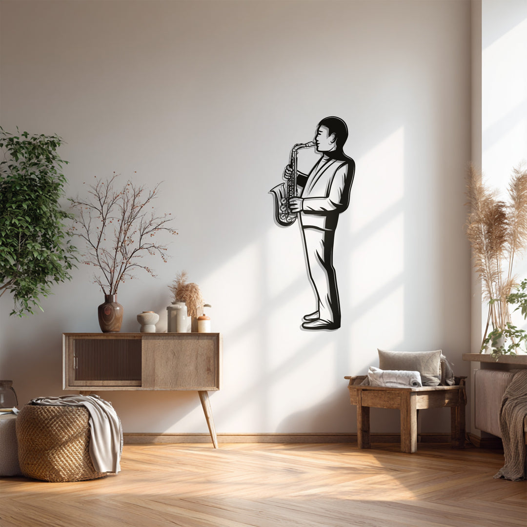 Jazz Saxophone Player Metal Wall Art – Music Silhouette Decor