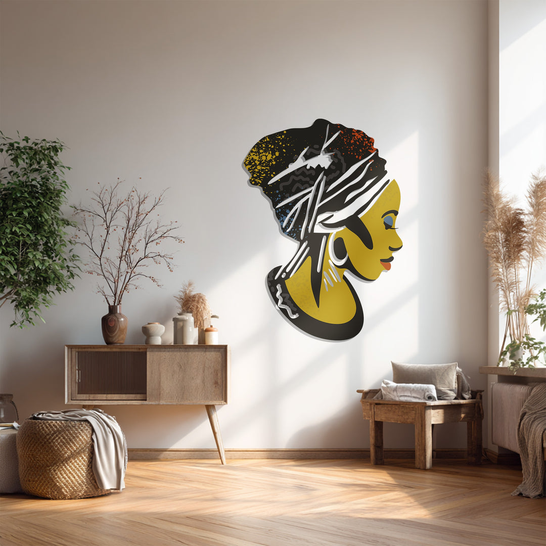 African Woman Metal Wall Art – Elegant Black Female Silhouette Decor