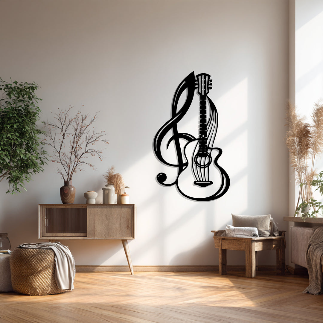 أوتار هارموني - غيتار ونوتة موسيقية فن جداري معدني