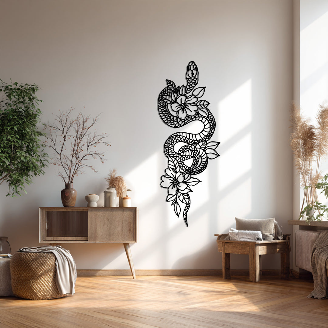 Snake & Floral Metal Wall Art – Nature Inspired Design
