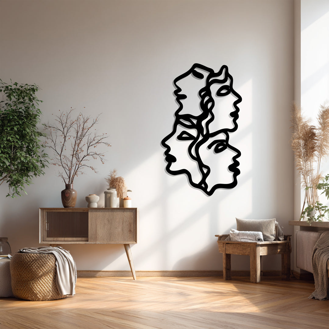 Unity of Faces – Modern Minimalist Line Art Metal Wall Décor