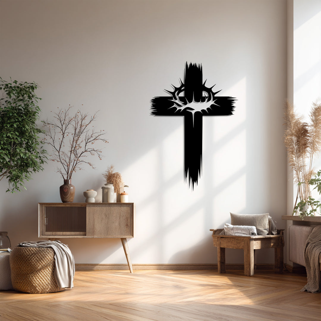 Crown of Thorns Cross – Powerful Christian Metal Wall Art