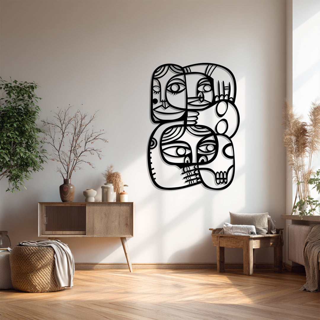 Abstract Faces Connection – Modern Cubist Metal Wall Art