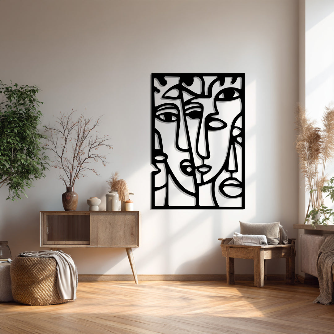 Abstract Faces Metal Wall Art – Modern Minimalist Line Art Décor
