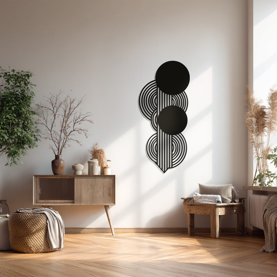 Geometric Circles Metal Wall Art – Black Modern Wall Sculpture