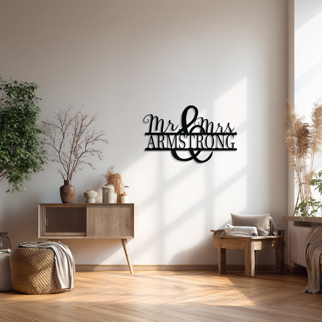 Mr & Mrs Sullivan Metal Wall Sign – Personalized Couple Name Decor