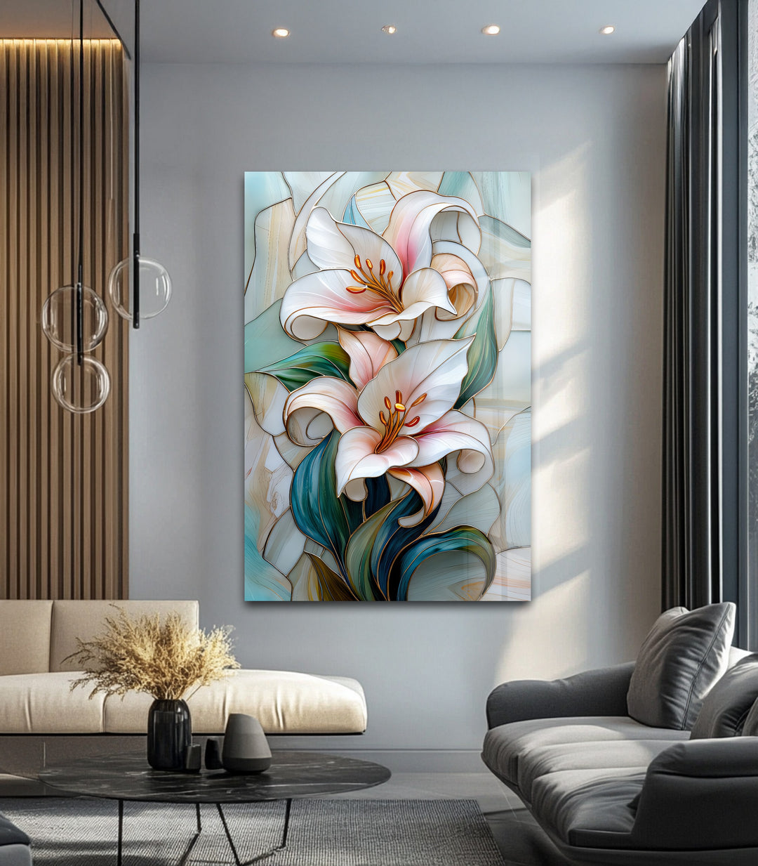 Opaline Grace – Elegant Floral Glass Wall Art