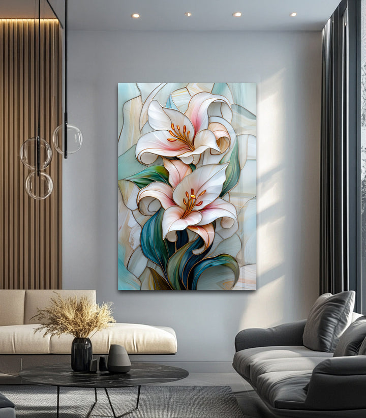 Opaline Grace – Elegant Floral Glass Wall Art