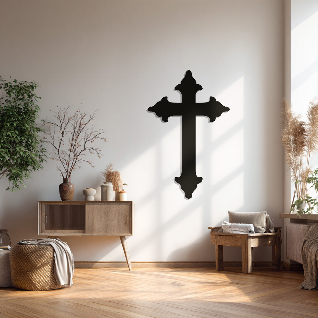 Classic Cross Metal Wall Art – Black Religious Wall Sculpture