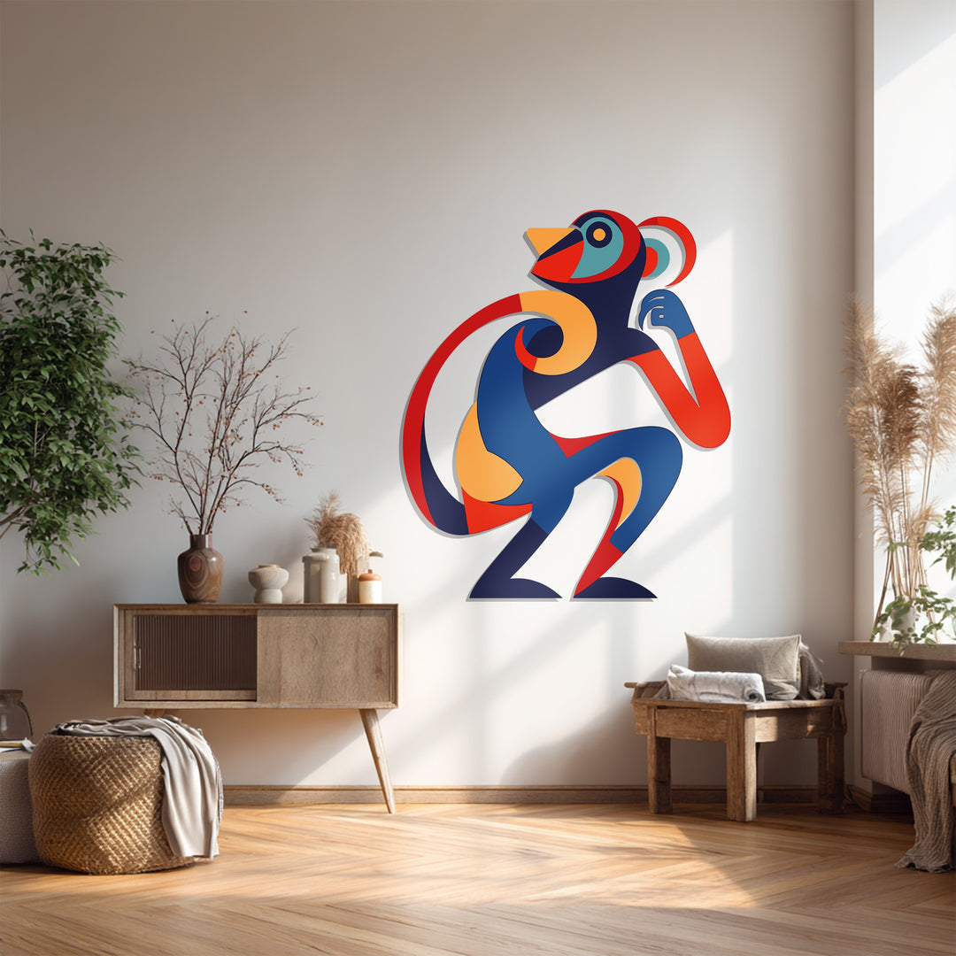 Playful Abstract Monkey Metal Wall Art – Colorful Modern Animal Decor