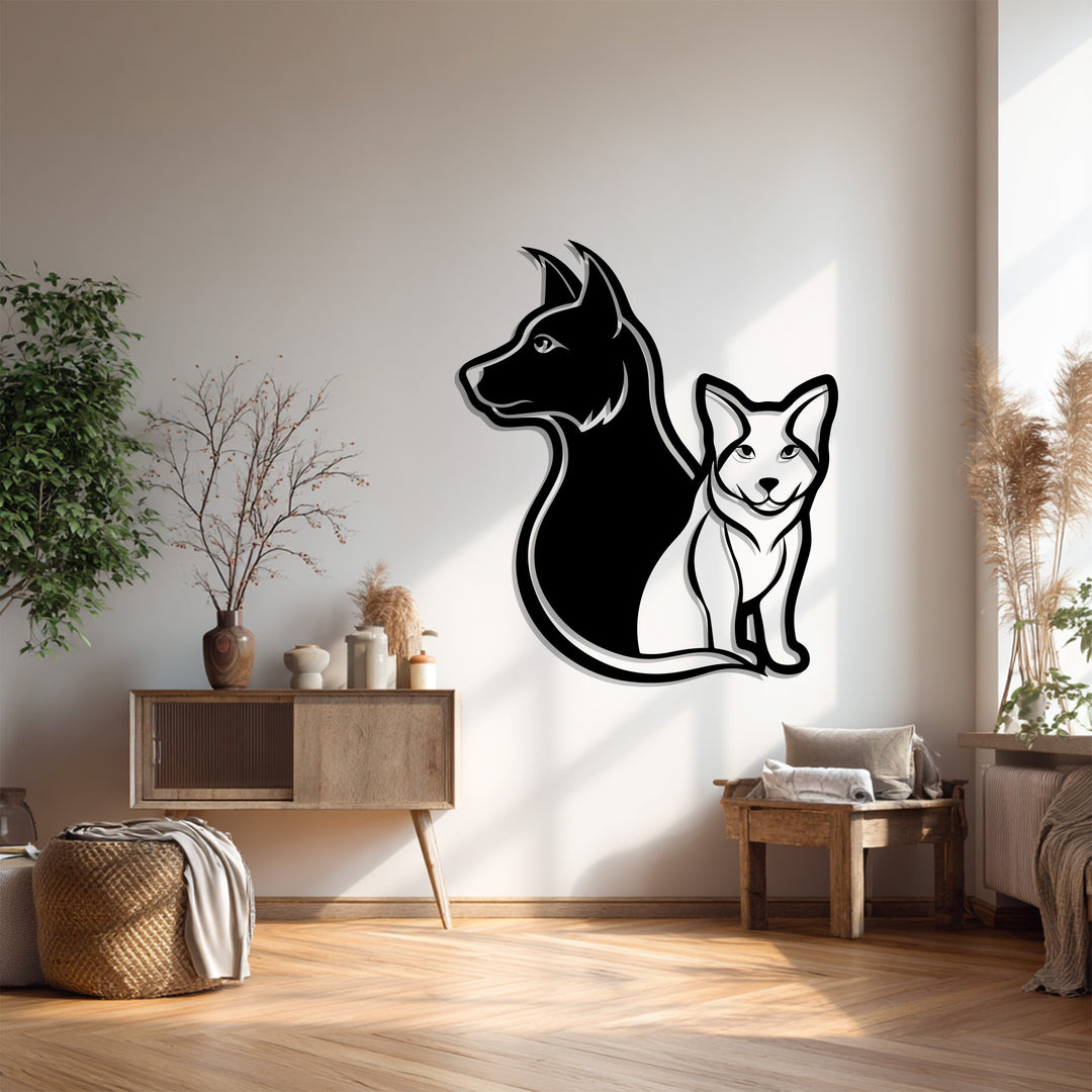 رفقاء أوفياء - كلب وقطة فن جداري معدني