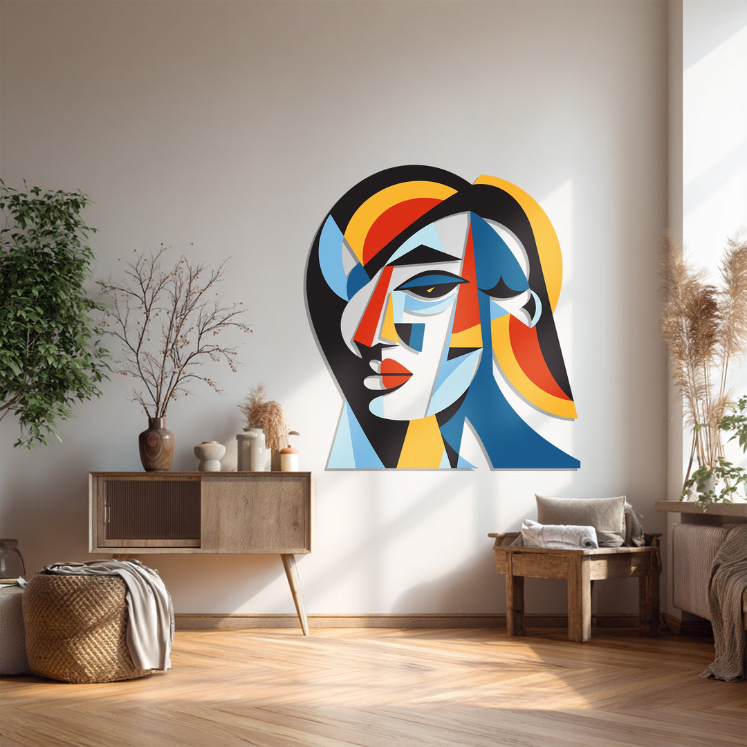 Colorful Cubist Woman Metal Wall Art – Modern Abstract Home Decor