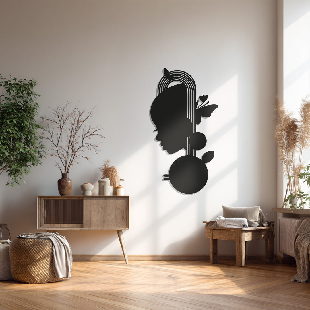 Girl Silhouette Metal Wall Art – Black Butterfly Wall Sculpture