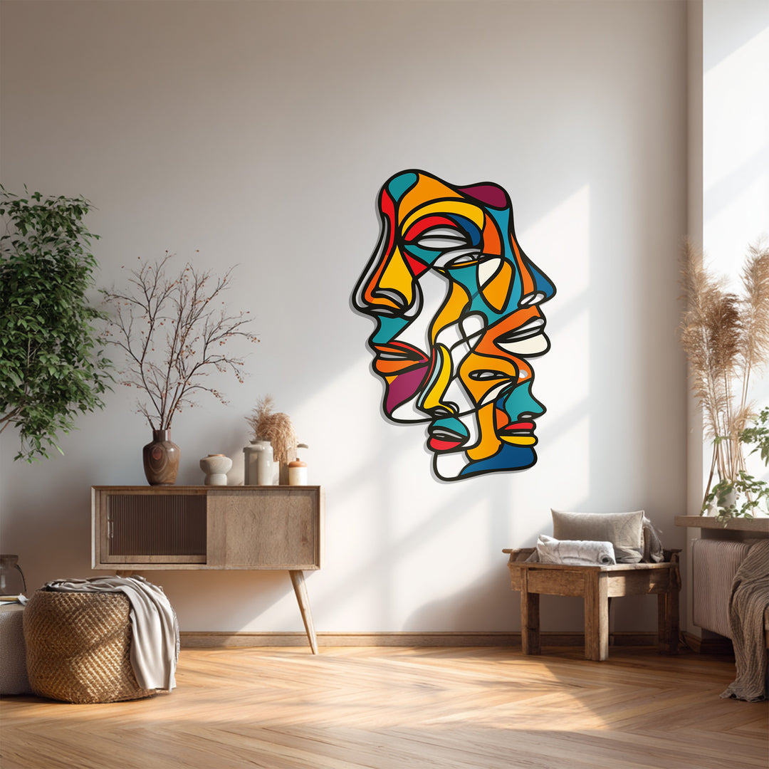 Abstract Colorful Faces Metal Wall Art – Modern Expressionist Design