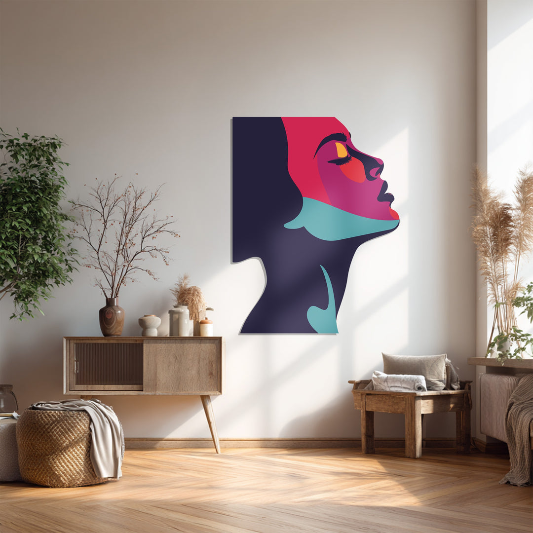 Abstract Woman Silhouette Metal Wall Art – Modern Colorful Decor