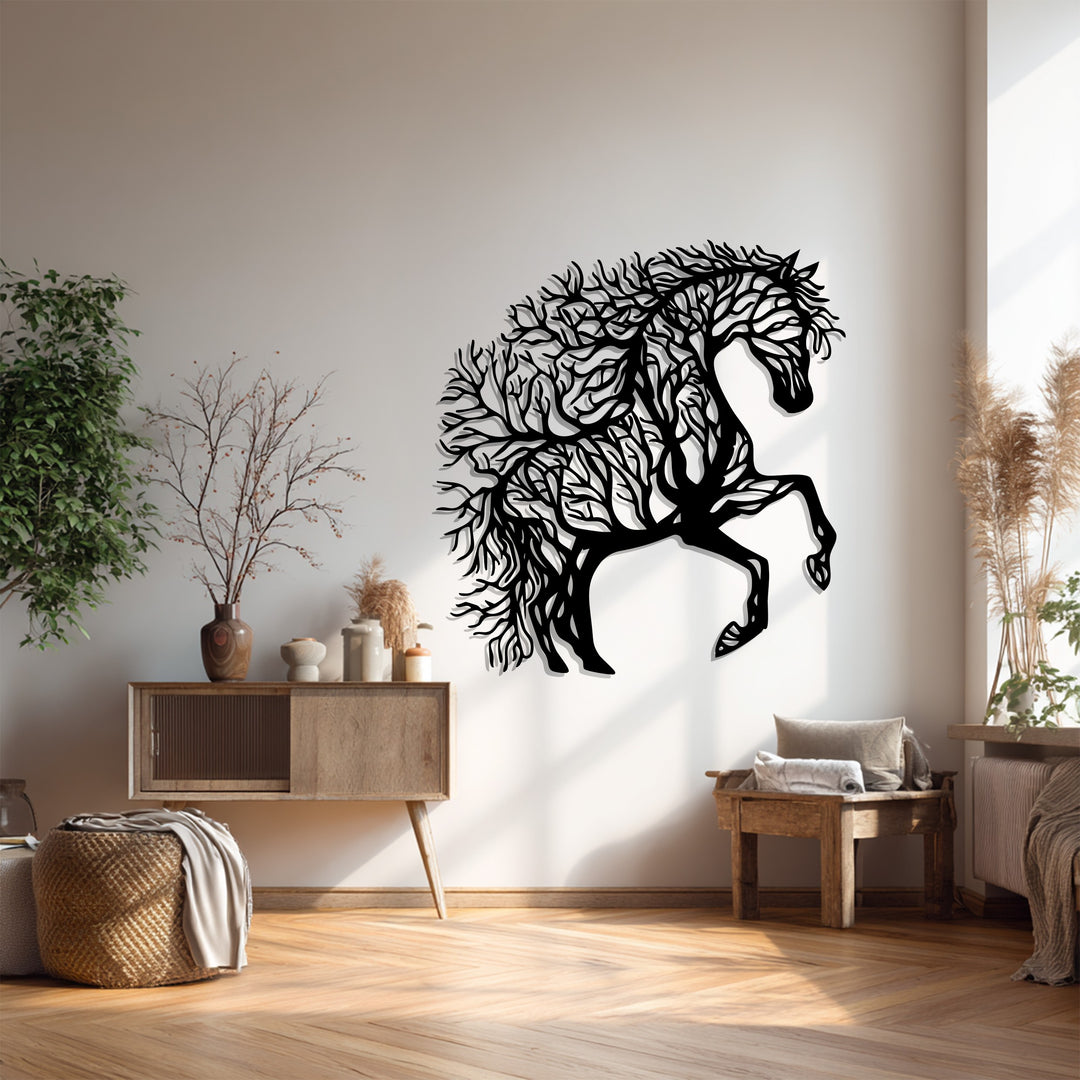 Majestic Tree Horse – Nature-Inspired Metal Wall Art