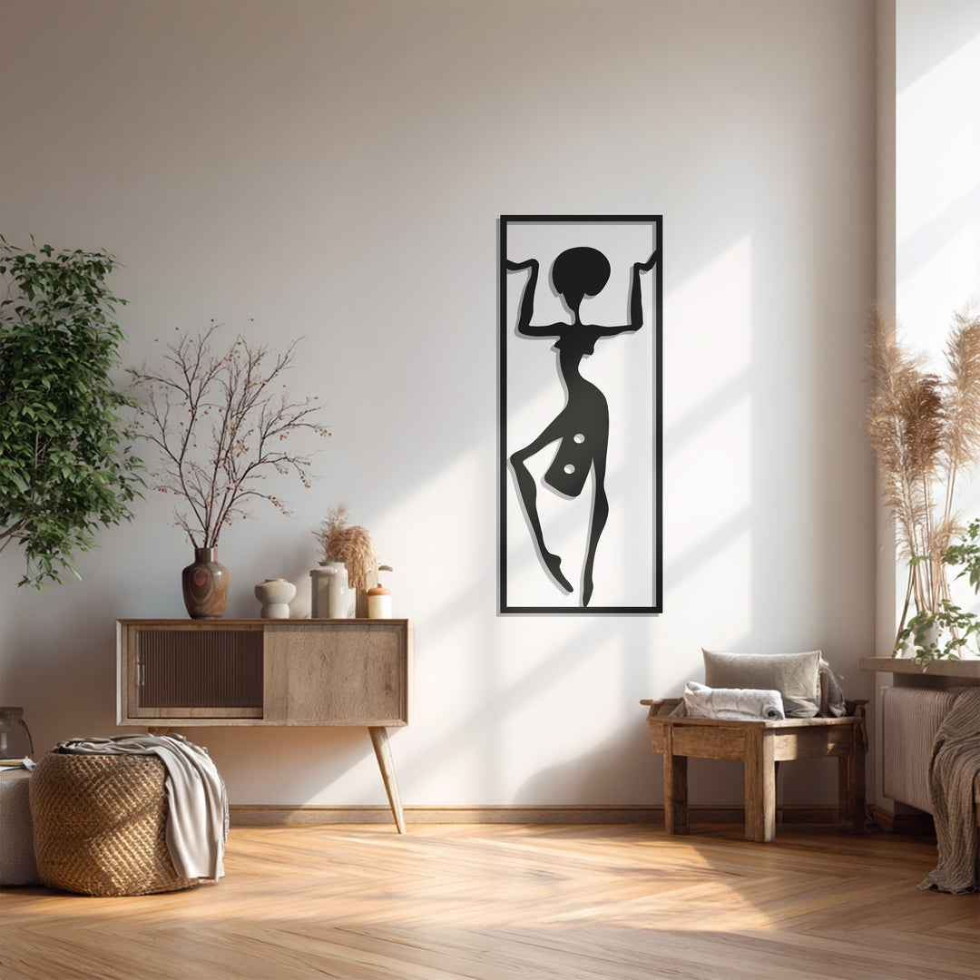 African Tribal Woman Metal Wall Art – Ethnic Silhouette Decor