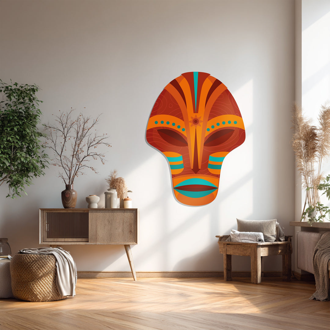 Tribal Harmony Mask Metal Wall Art – Abstract Cultural Decor