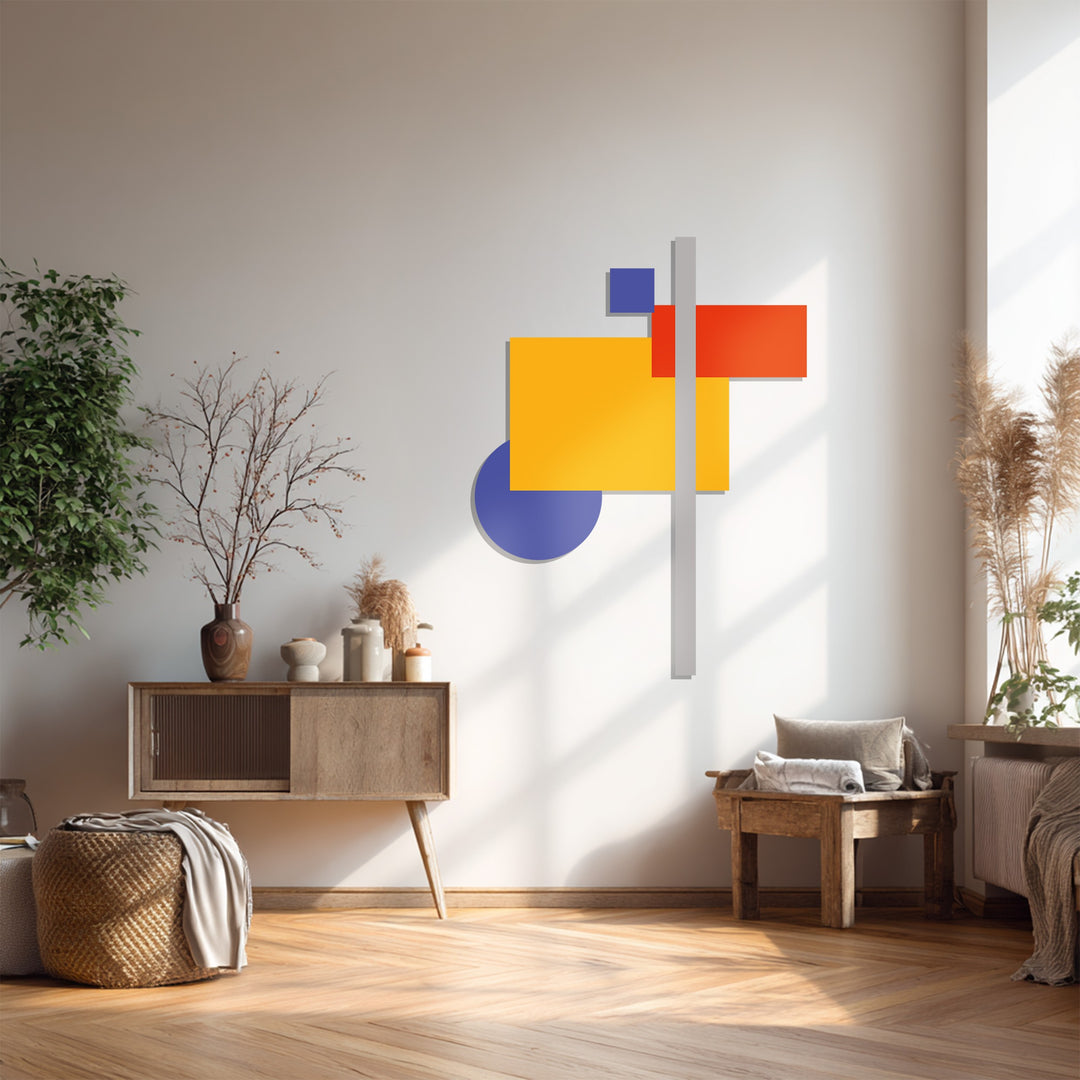 Modern Geometric Abstract Metal Wall Art – Color Block Home Decor