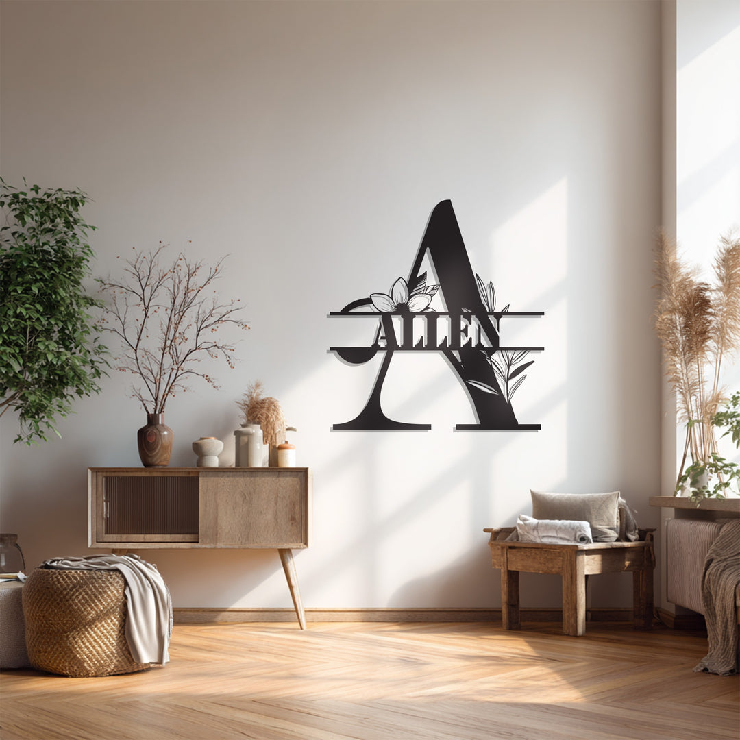 Floral Monogram Metal Wall Art – Personalized Name Sign