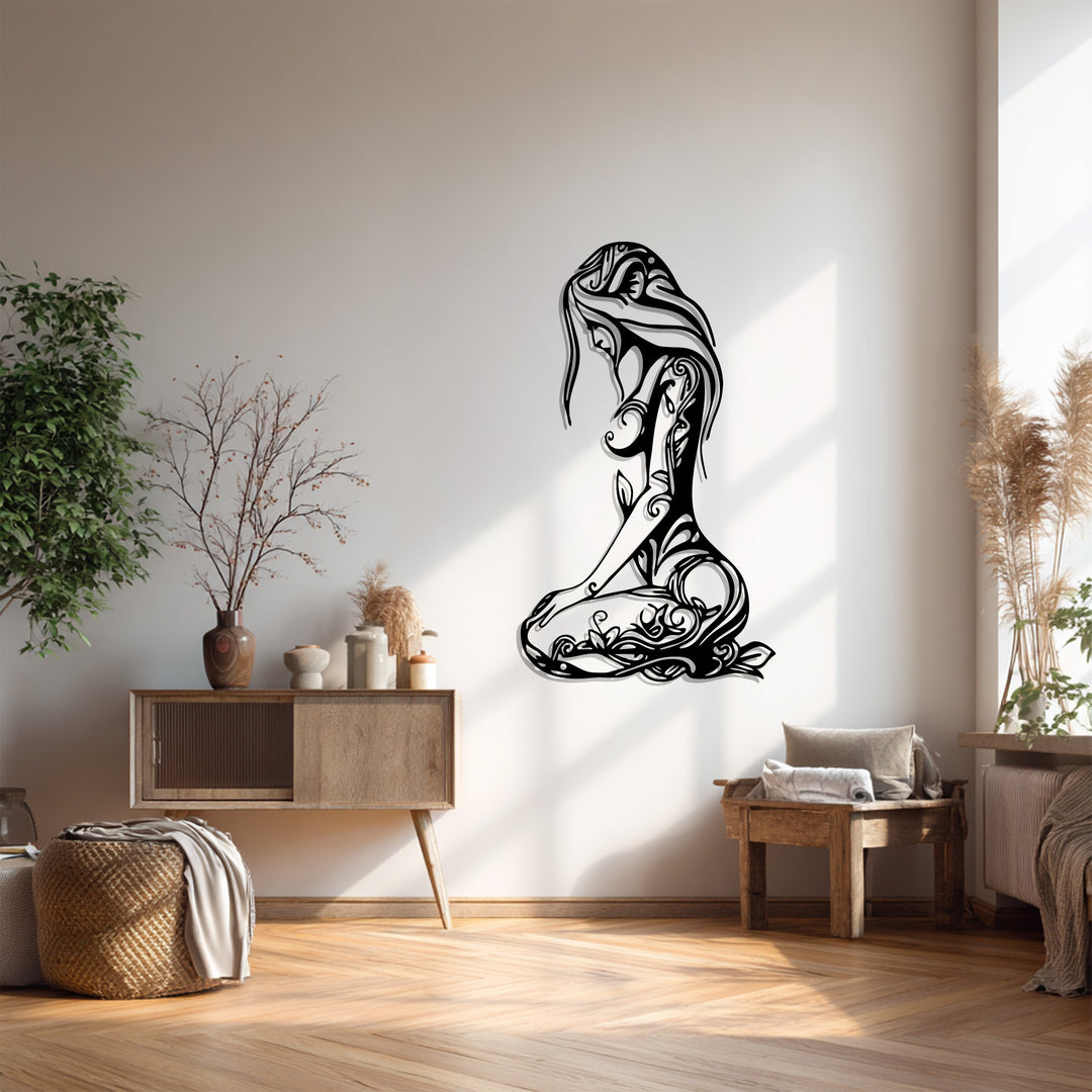 Floral Woman Silhouette Metal Wall Art – Elegant Boho Home Decor