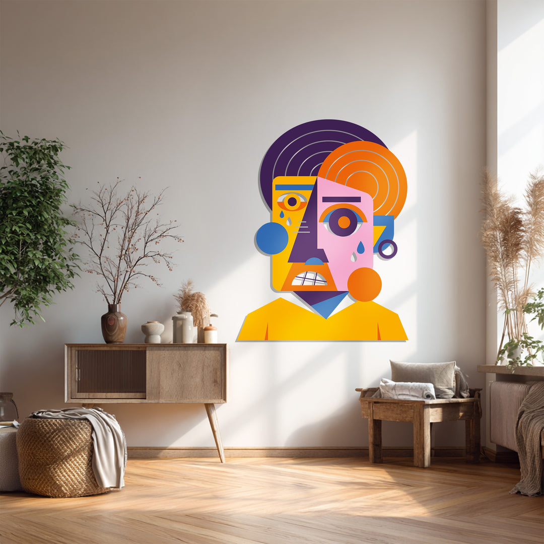 Colorful Abstract Face Metal Wall Art – Cubist Home Decor