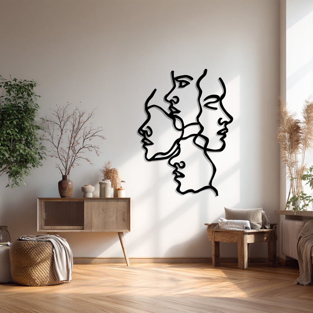 Unity of Faces – Abstract Line Art Metal Wall Sculpture
