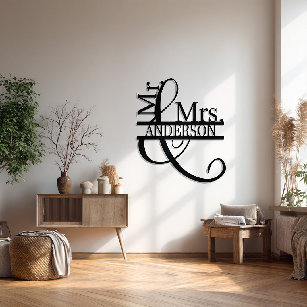 Mr. & Mrs. Brooks – Personalized Couple Name Metal Wall Art