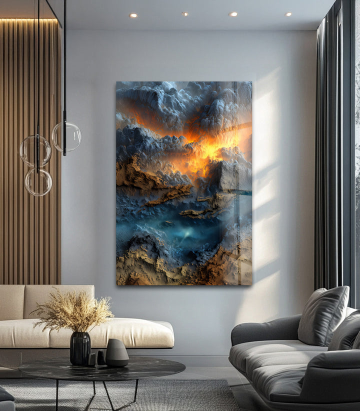 Inferno Skies – Volcanic Sunset Abstract Glass Wall Art