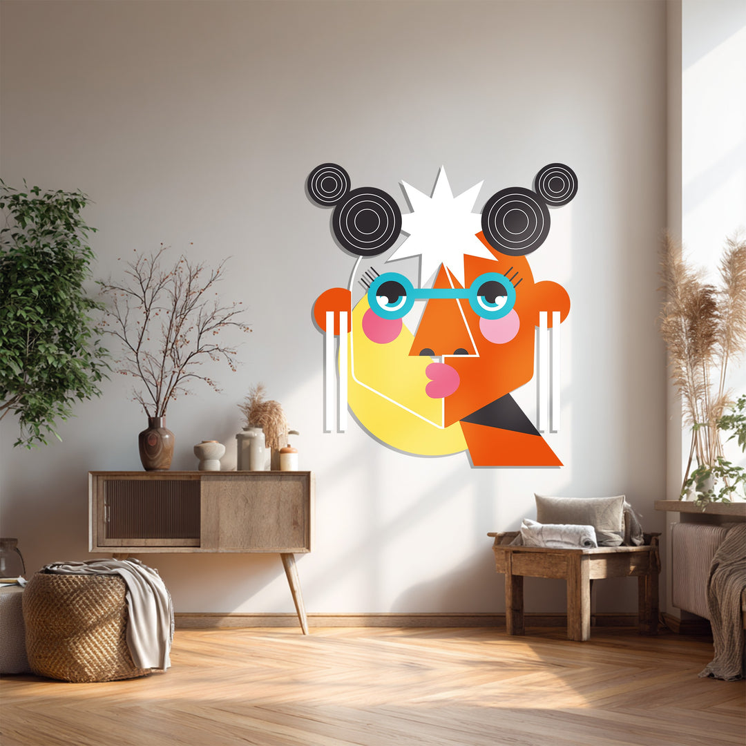 Abstract Woman Metal Wall Art – Colorful Geometric Face Wall Decor