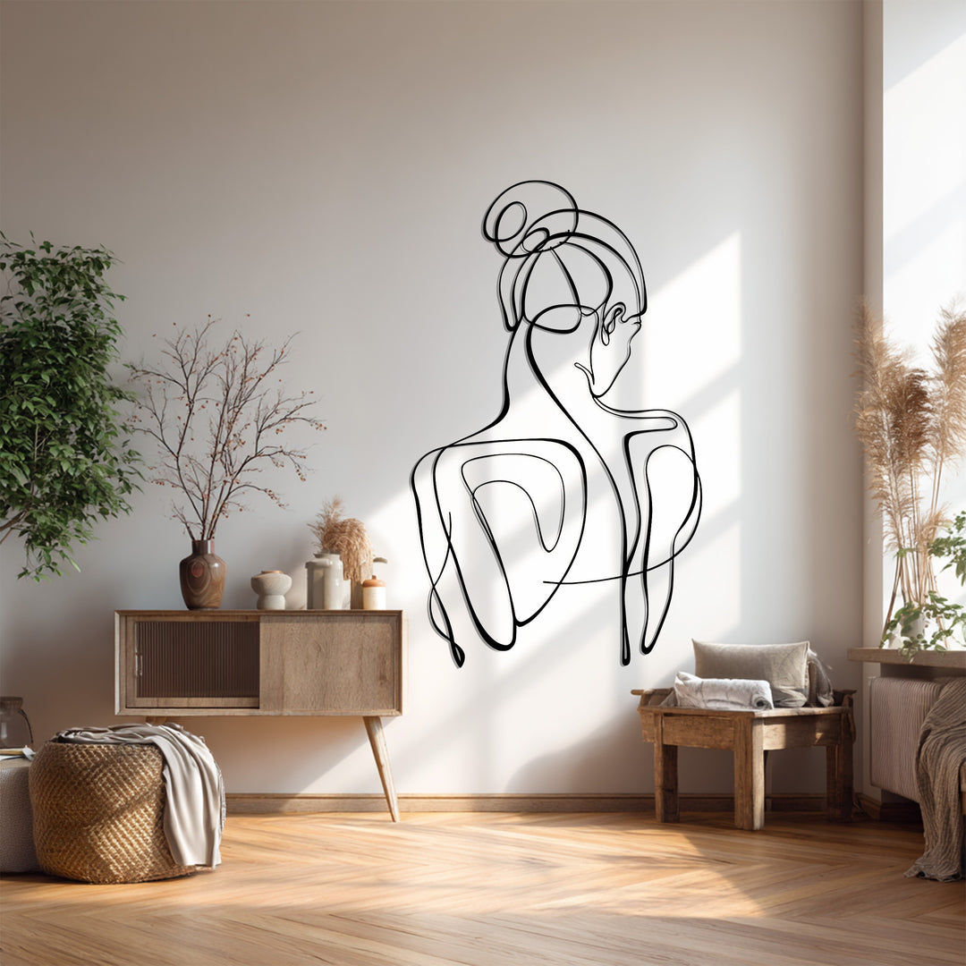 Abstract Woman Metal Wall Art – Minimalist Line Silhouette