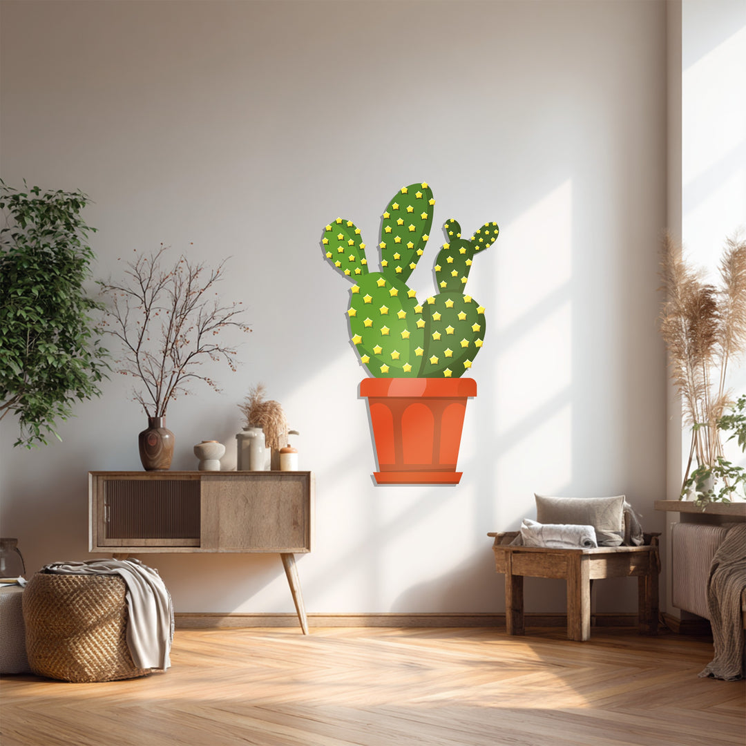 Evoking a subtle sway, the prickly pear cactus metal art for wall seems to gently undulate with stylized star accents, suggesting a lively desert breeze.