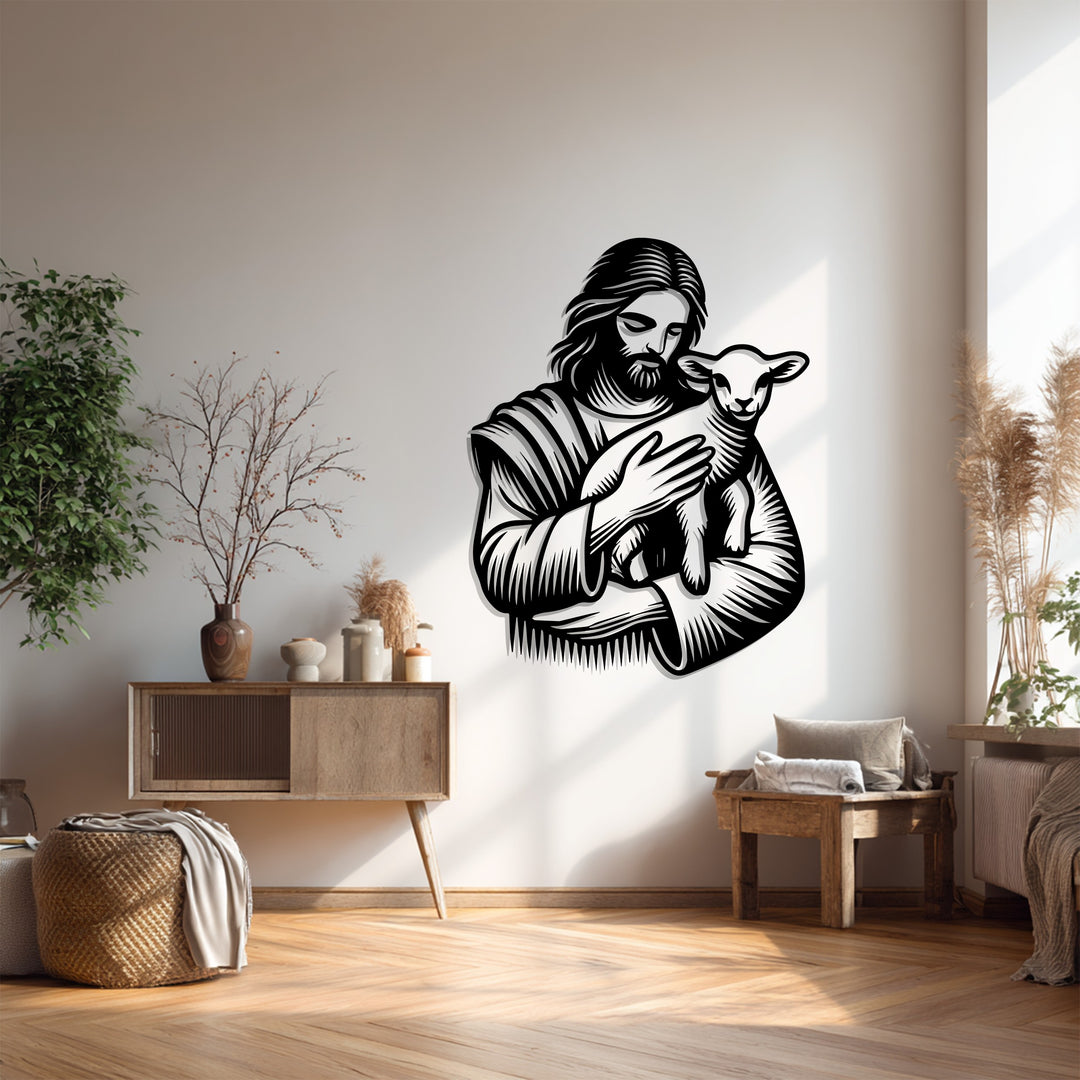 Jesus with Lamb – Christian Metal Wall Art