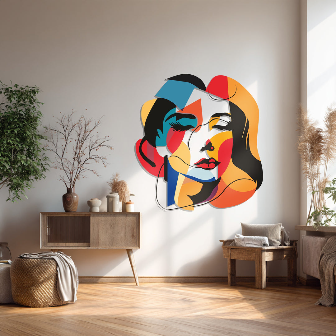 Colorful Abstract Woman Face Metal Wall Art – Modern Expressionist Home Decor
