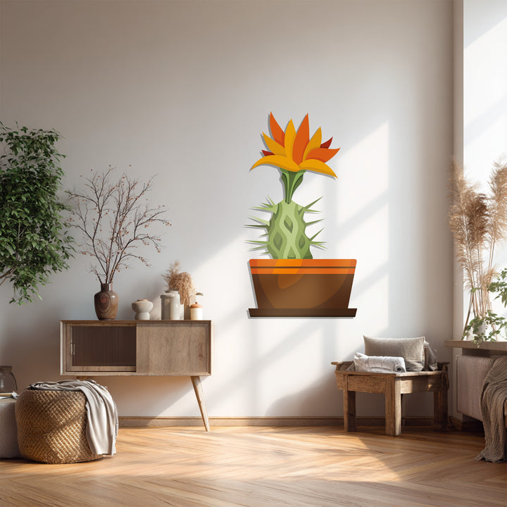 Featuring the sunrise cactus bloom, this unique metal wall art showcases a desert-inspired, botanical design with sharp lines, bringing a modern focal point.