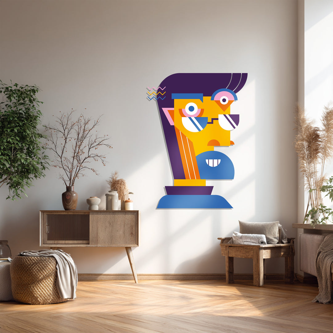 Abstract Man Face Metal Wall Art – Colorful Modern Cubist Home Decor
