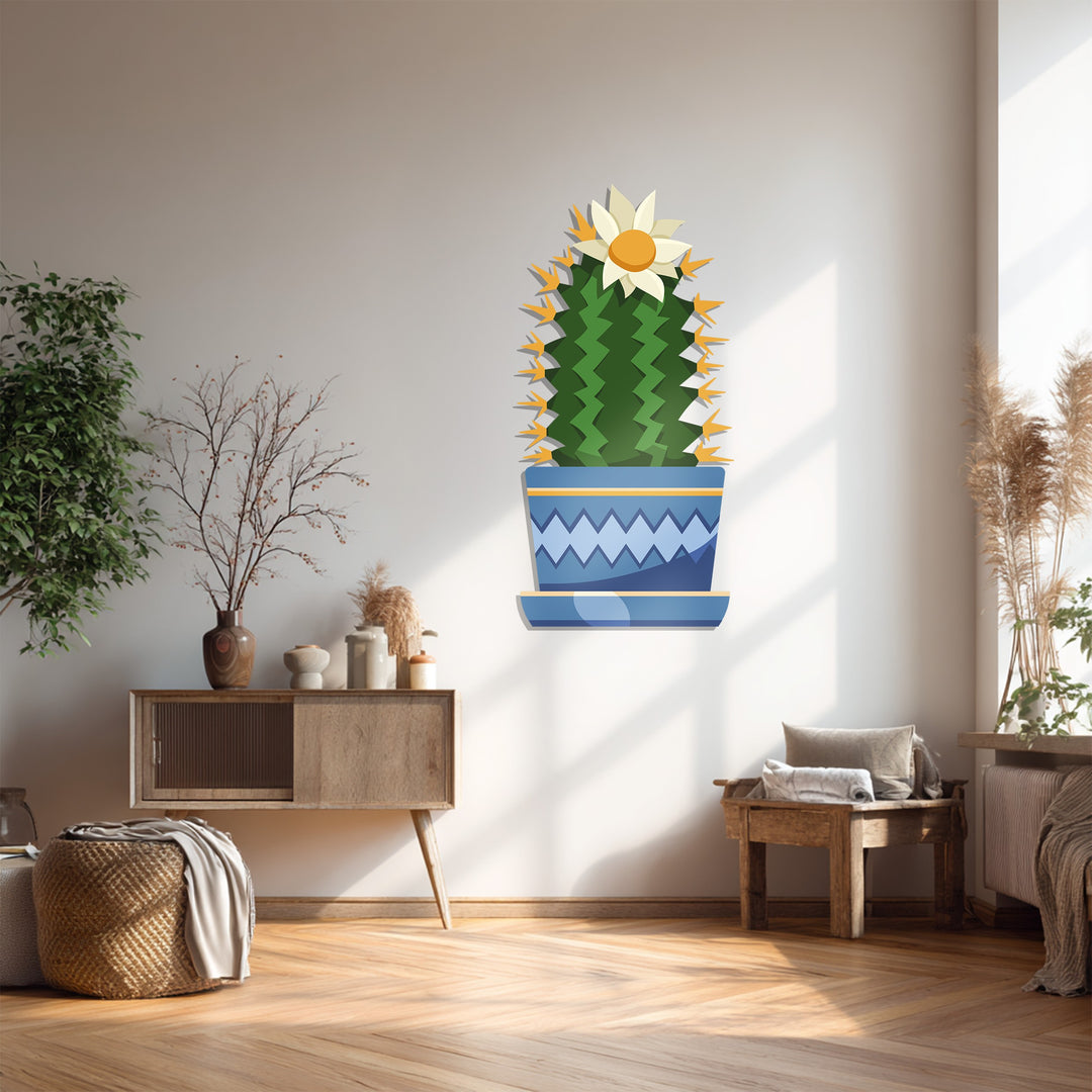 Durable metal wall decor brings high-quality crafting to this flowering cactus art, offering a vibrant and colorful botanical accent.