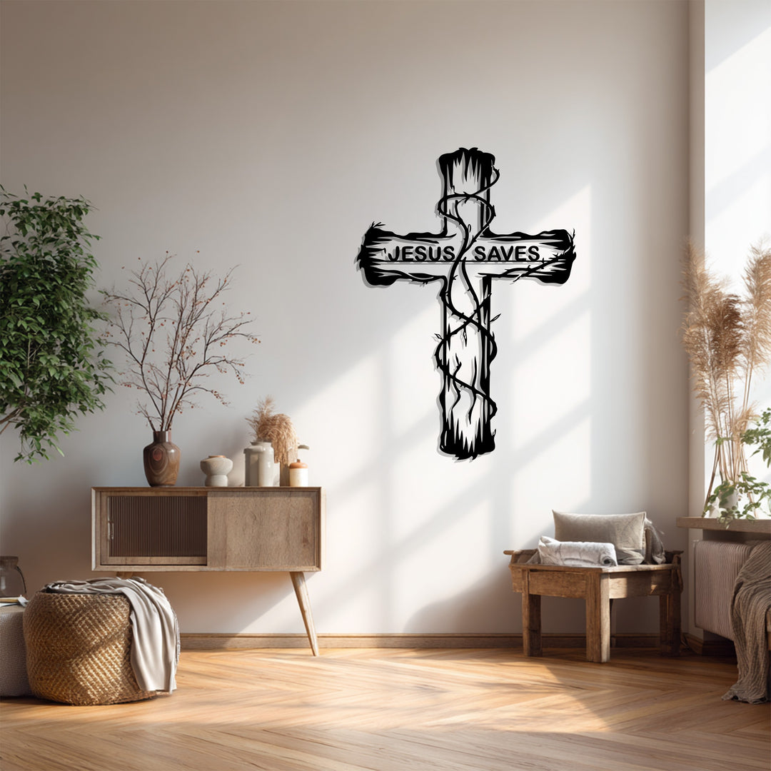 Jesus Saves Cross – Inspirational Christian Metal Wall Art