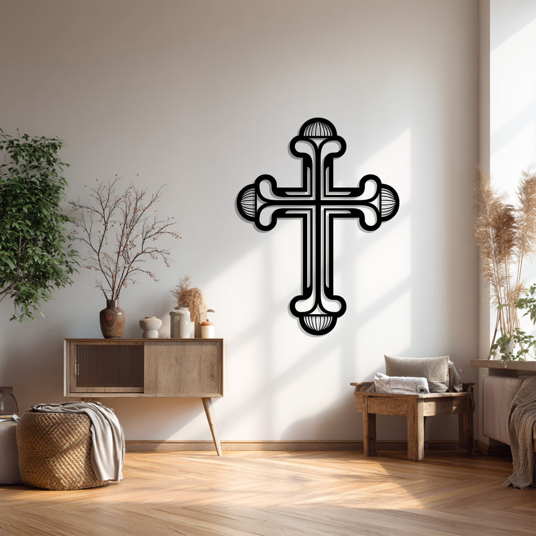 هالة أنيقة – صليب فضي مزخرف فن جداري معدني